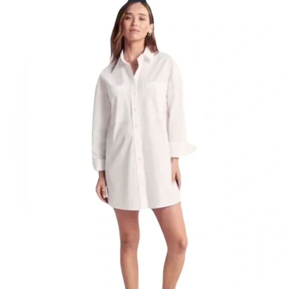 Abercrombie and Fitch White Poplin Shirt Dress Longline Tunic Oversized Cotton M - Picture 15 of 15